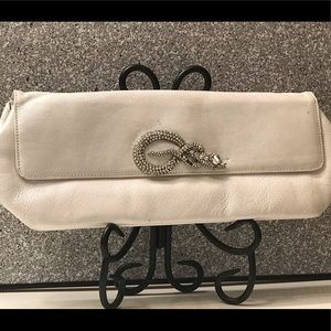 Pearl Leather Clutch with Crystal Snake accent